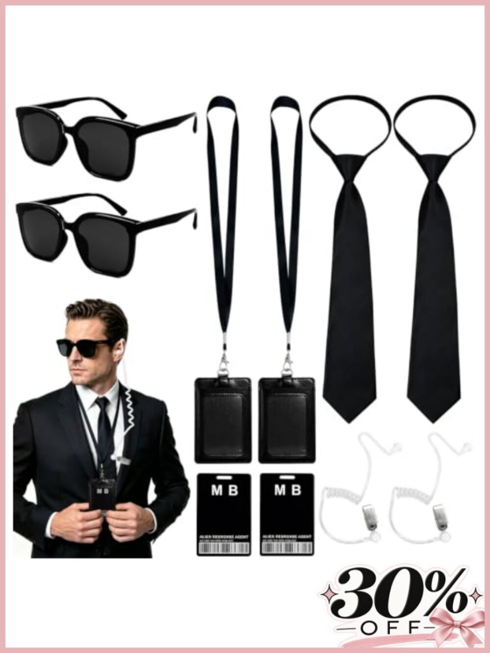 10 PCS Secret Service Agent Costume Accessory Set Cosplay Prop Kit